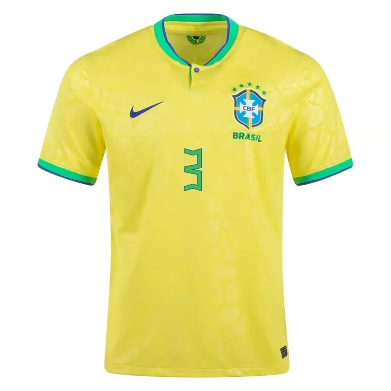 Thiago Silva #3 Maillot Domicile Brésil Coupe du Monde 2022 – Image 2