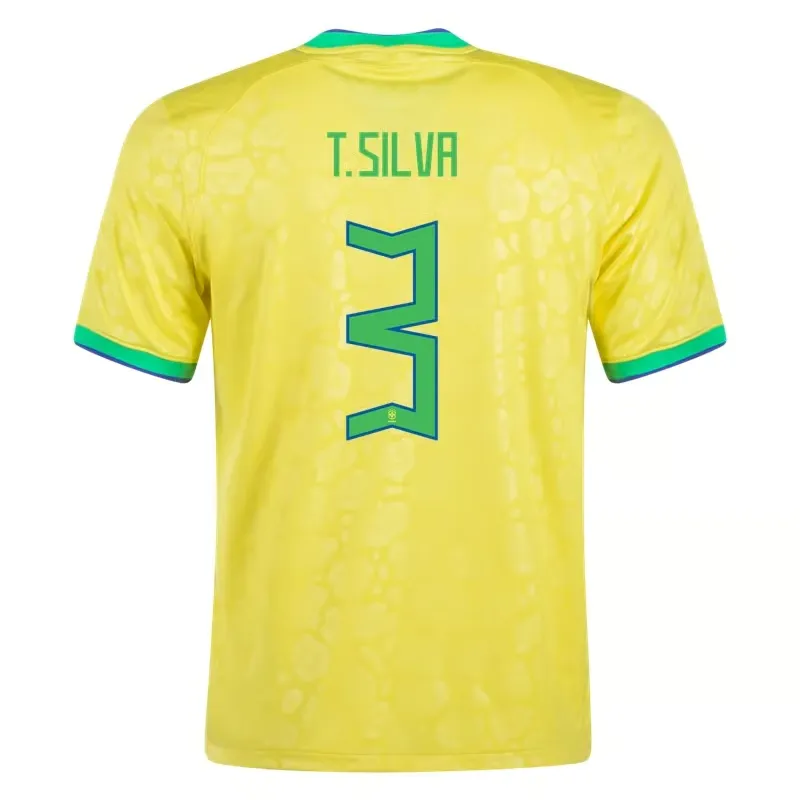 Thiago Silva #3 Maillot Domicile Brésil Coupe du Monde 2022